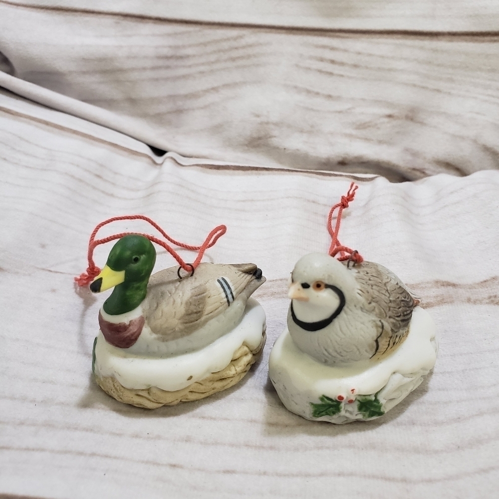 Homco Mallard Duck & Partridge Bird Ceramic Christmas Ornaments 2 Inch